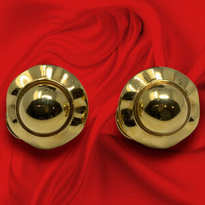 Vintage Monet Earrings Gold-Tone Petite Button Modernist Clip On Runway Couture